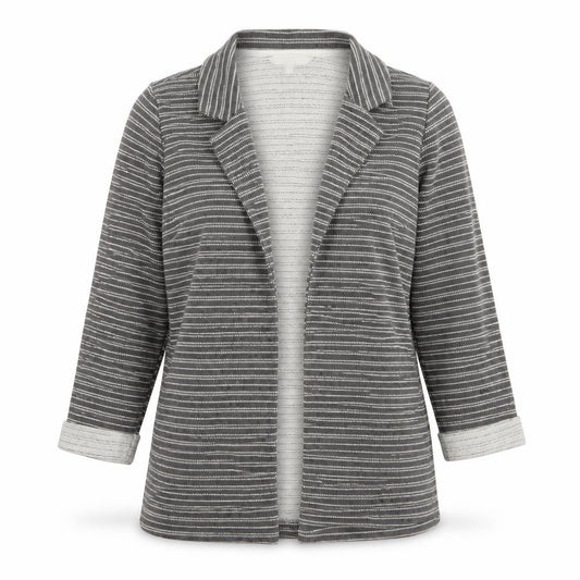 Front view of Next women’s grey striped polyester jacket blazer, size UK 10