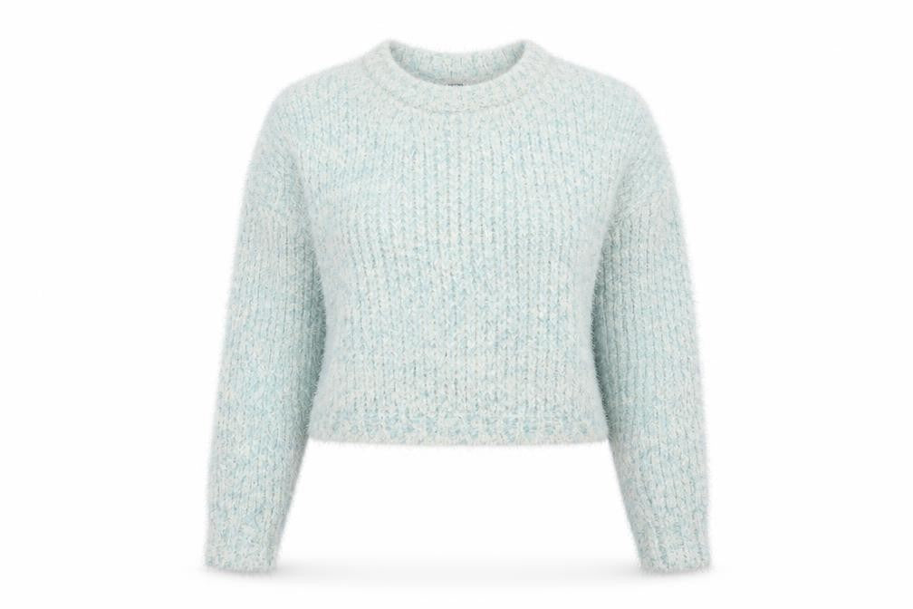 Front view of F&F women’s blue crew neck viscose jumper, size UK 8