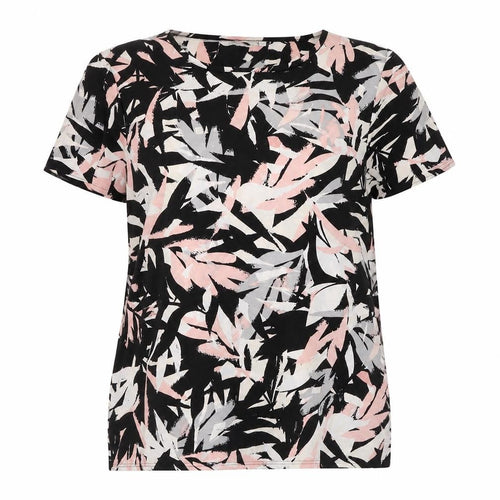 Peacocks Womens Black Geometric Polyester Tunic T-Shirt Size 10 Round Neck