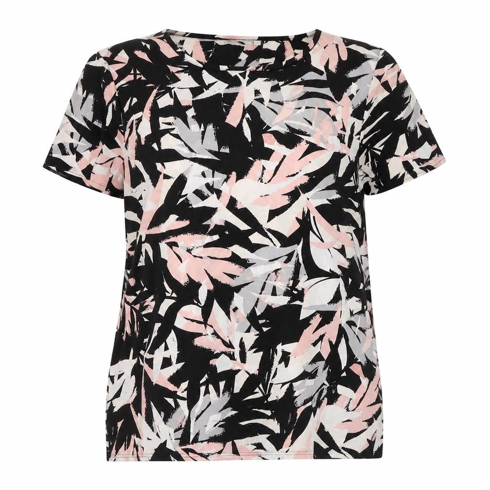 Peacocks Womens Black Geometric Polyester Tunic T-Shirt Size 10 Round Neck