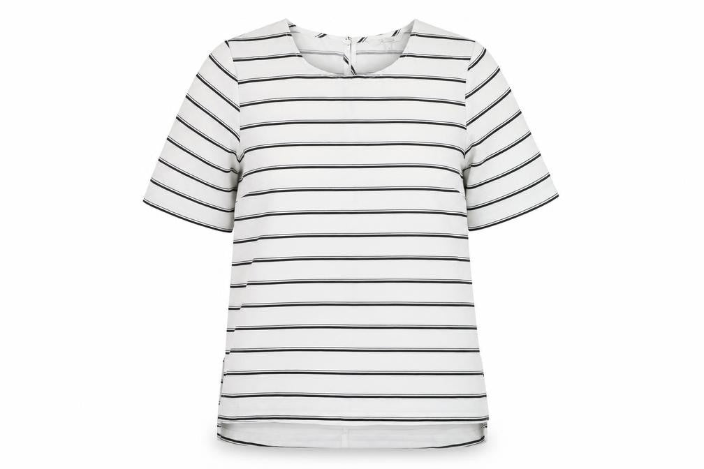 Peacocks Womens Ivory Striped Polyester Tunic T-Shirt Size 10 Round Neck