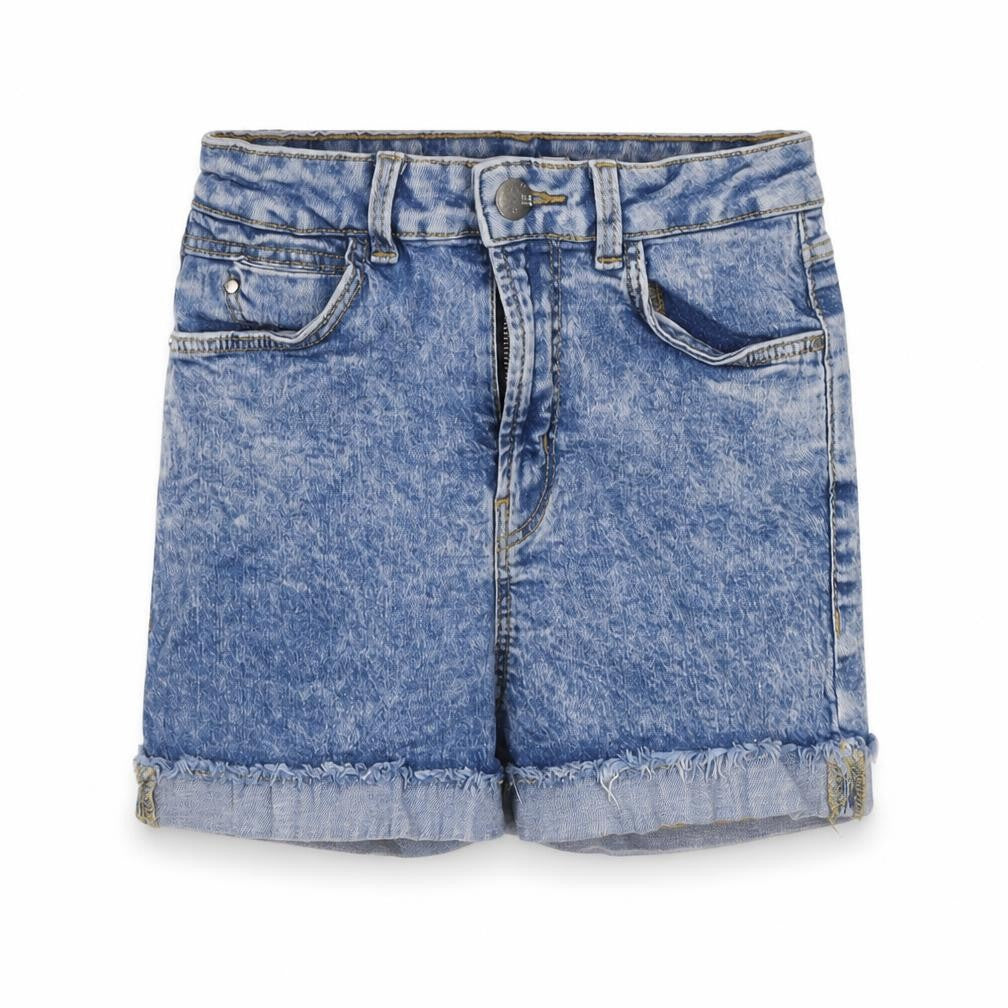 Front view of Bershka men’s blue cotton shorts, size 60, in regular button