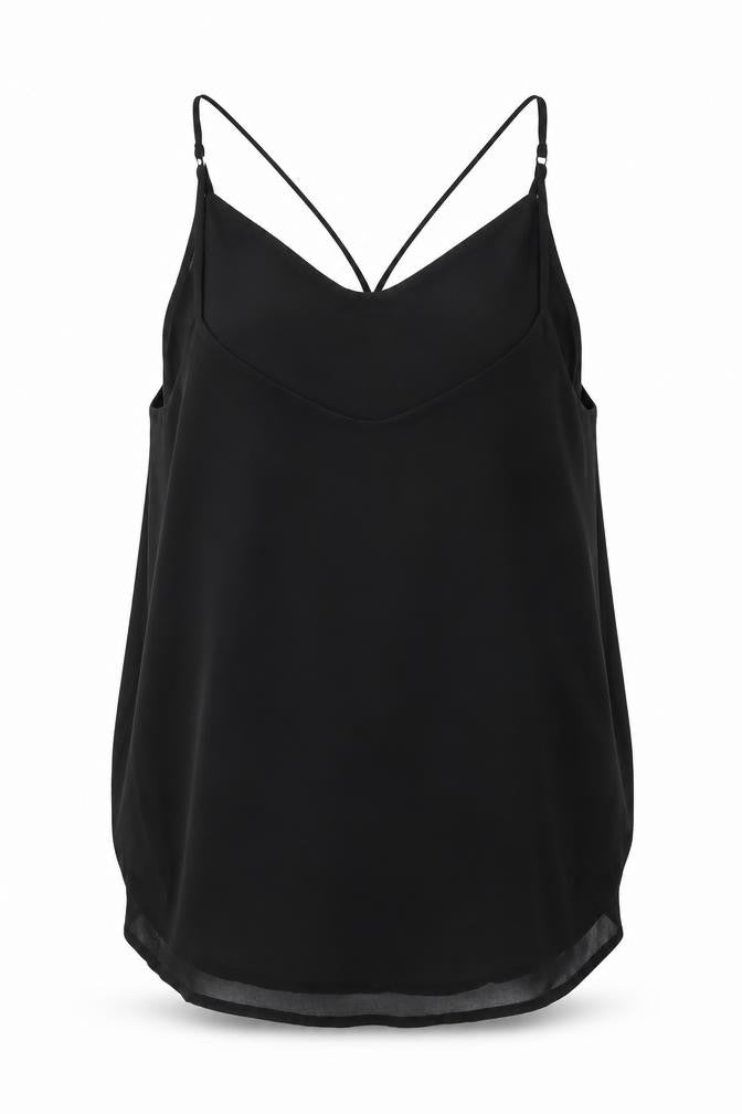 Front view of Only women’s black polyester camisole tank, size UK 6, round neck