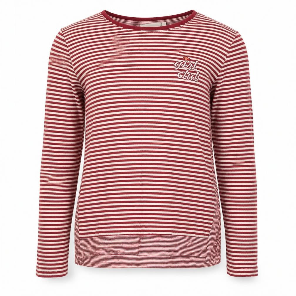 Front view of Tom Tailor girls’ red striped cotton pullover casual, size L, round neck pullover