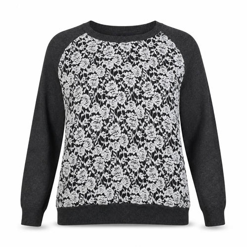 Marks and Spencer Womens Grey Round Neck Floral Viscose Pullover Jumper Size 14