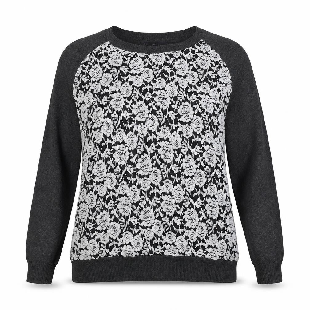 Marks and Spencer Womens Grey Round Neck Floral Viscose Pullover Jumper Size 14