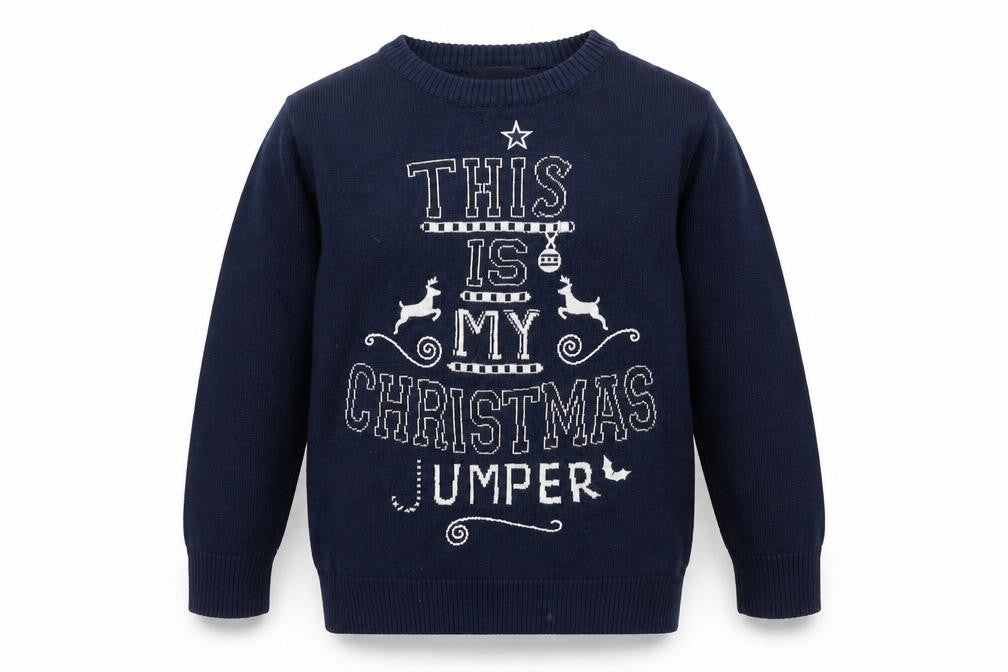 George Boys Blue Round Neck  100% Cotton Pullover Jumper Size 5-6 Years   - Santa Pattern