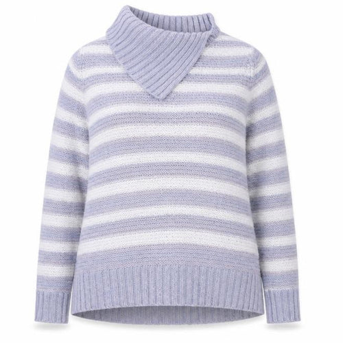 M&Co Womens Purple Roll Neck Striped Acrylic Pullover Jumper Size 16
