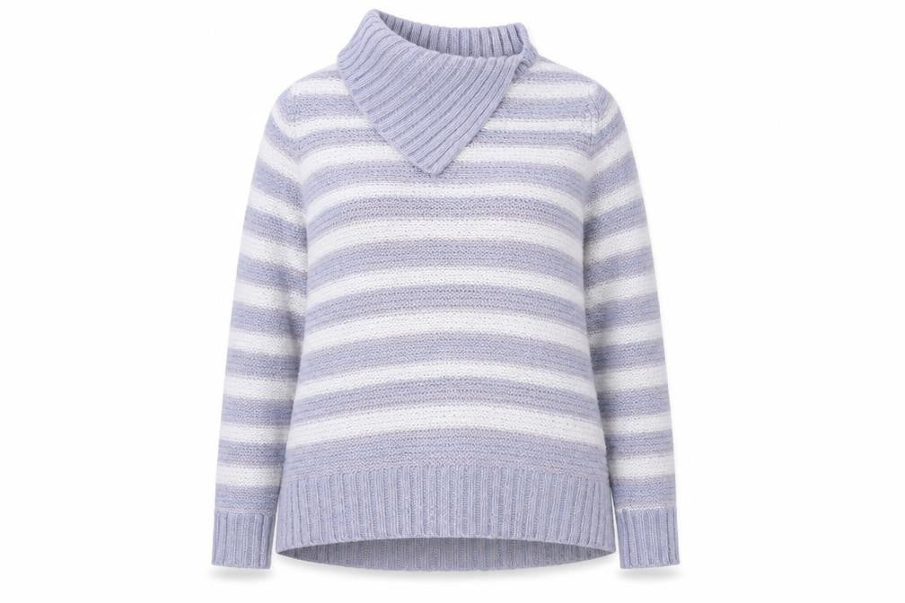 M&Co Womens Purple Roll Neck Striped Acrylic Pullover Jumper Size 16
