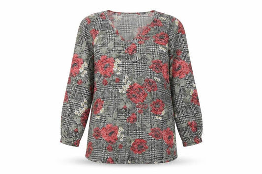 Front view of Absolutely Famous women’s multicoloured floral polyester basic t-shirt, size UK 8, round neck