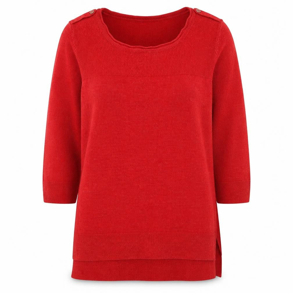 Front view of F&F women’s red round neck polyester jumper, size L
