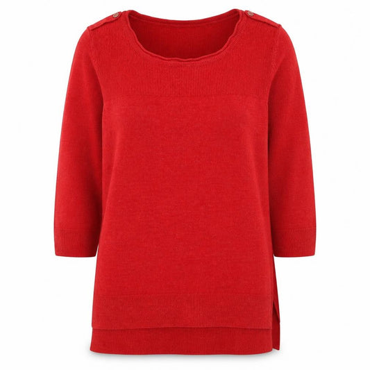 Front view of F&F women’s red round neck polyester jumper, size L
