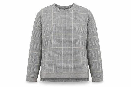 Front view of Primark women’s multicoloured plaid polyester pullover sweatshirt, size UK 12