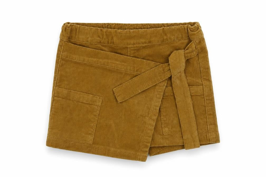 Front view of NAME IT girls’ brown cotton wrap skort, size 2-3, years regular