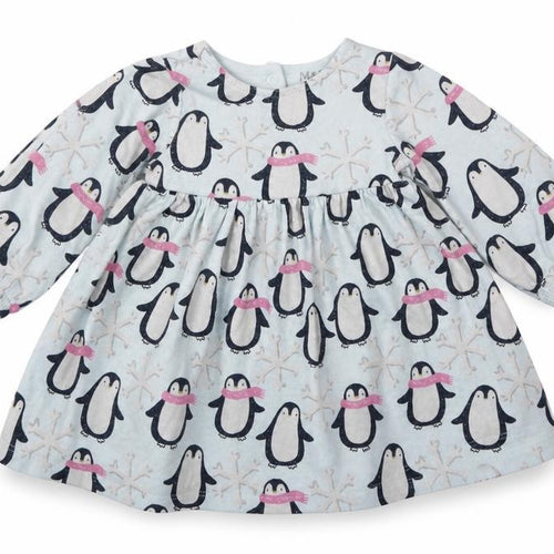 Marks and Spencer Girls Blue  Cotton Fit & Flare  Size 3-6 Months  Round Neck Snap - Penguins