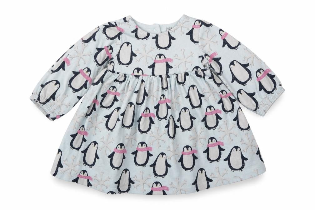 Marks and Spencer Girls Blue  Cotton Fit & Flare  Size 3-6 Months  Round Neck Snap - Penguins