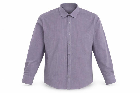 Front view of Marks & Spencer men’s multicoloured plaid polyester button-up, size L, collared button