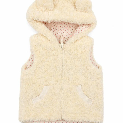 Nutmeg Girls White   Gilet Waistcoat Size 2 Years  Zip - Ear Hood