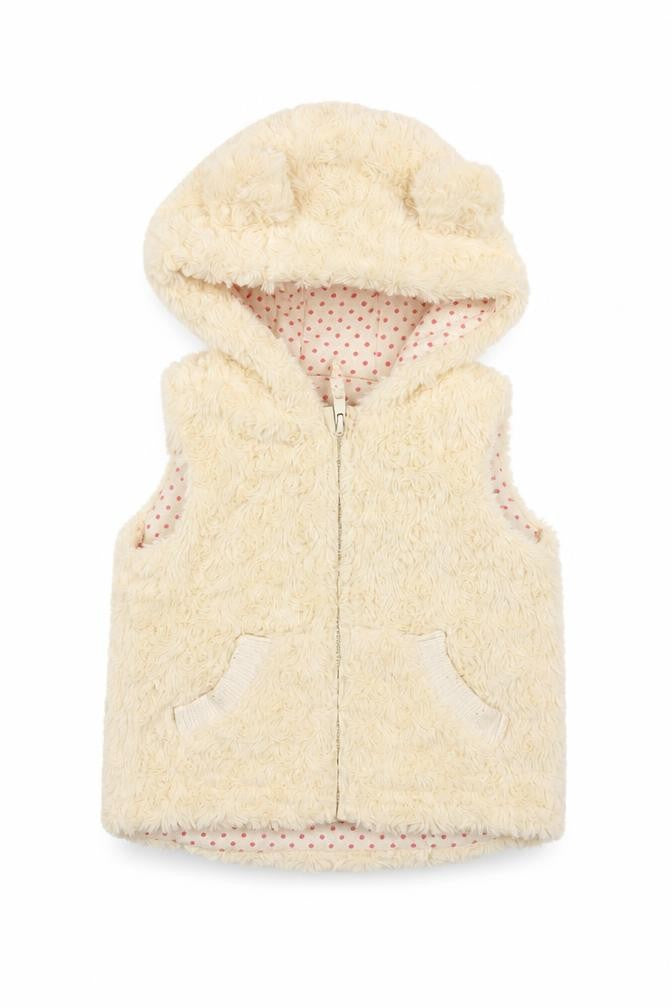 Nutmeg Girls White   Gilet Waistcoat Size 2 Years  Zip - Ear Hood