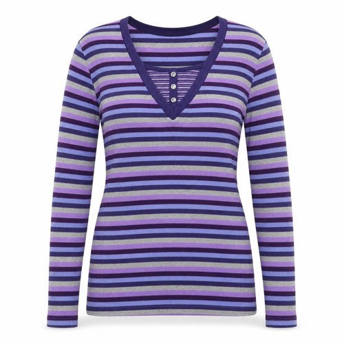 Spirit Womens Purple Square Neck Striped Cotton Pullover Jumper Size M