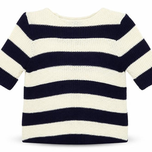 M&Co Womens Blue Boat Neck Striped Cotton Pullover Jumper Size M
