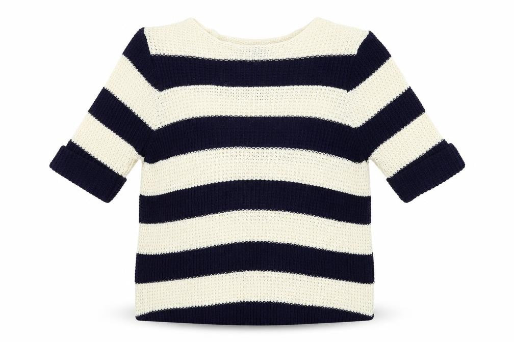 M&Co Womens Blue Boat Neck Striped Cotton Pullover Jumper Size M