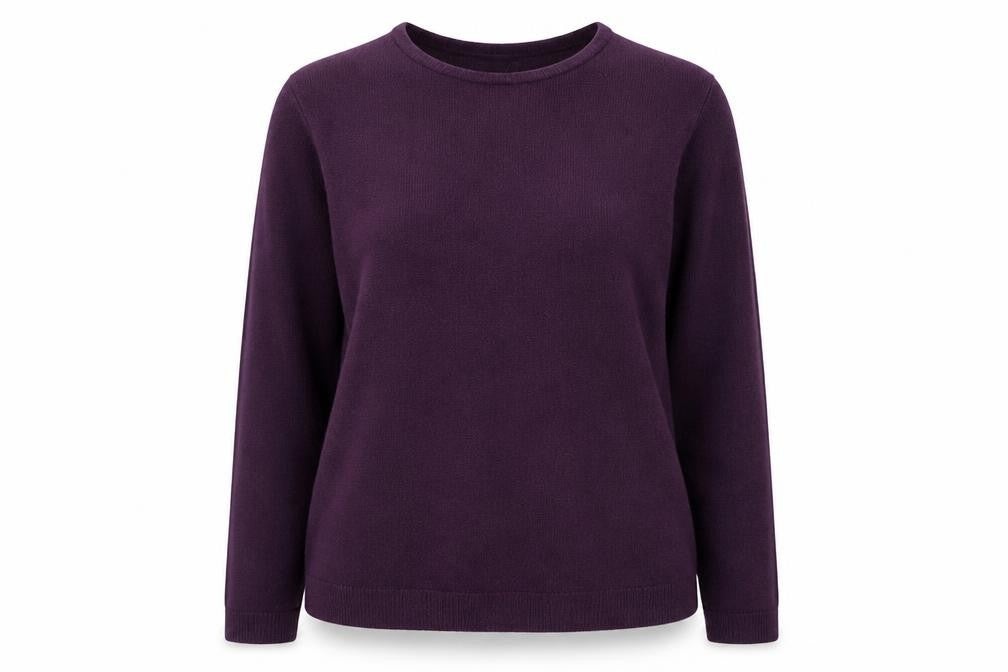 Front view of Intuition women’s purple round neck acrylic jumper, size UK 12