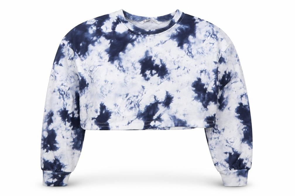 Front view of SHEIN girls’ blue polyester pullover sweatshirt, size 9, years pullover - abstract