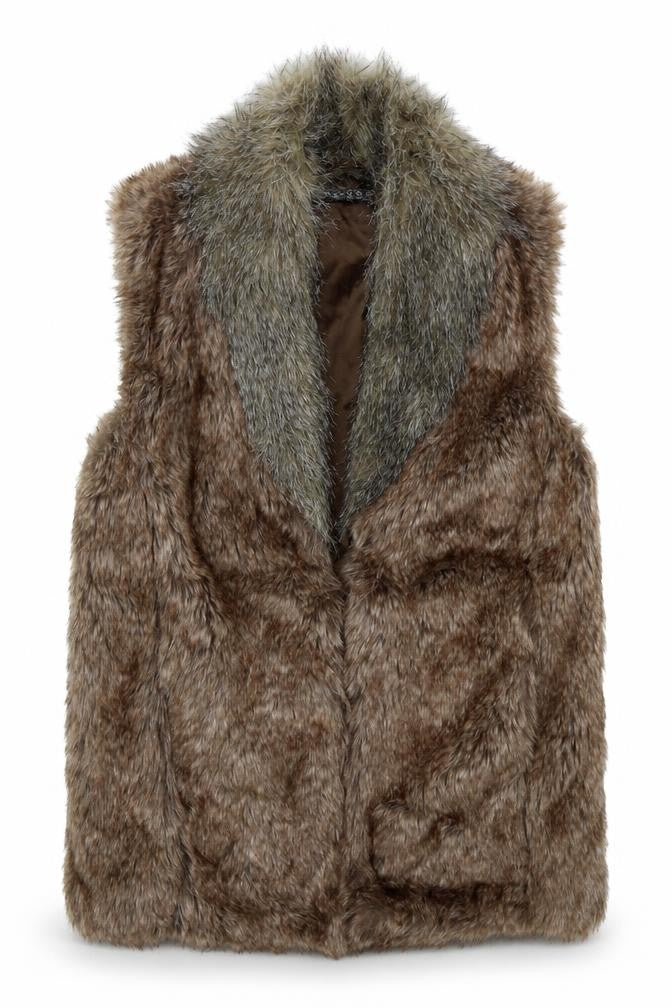Front view of Atmosphere women’s brown gilet jacket, size UK 8, hook & eye