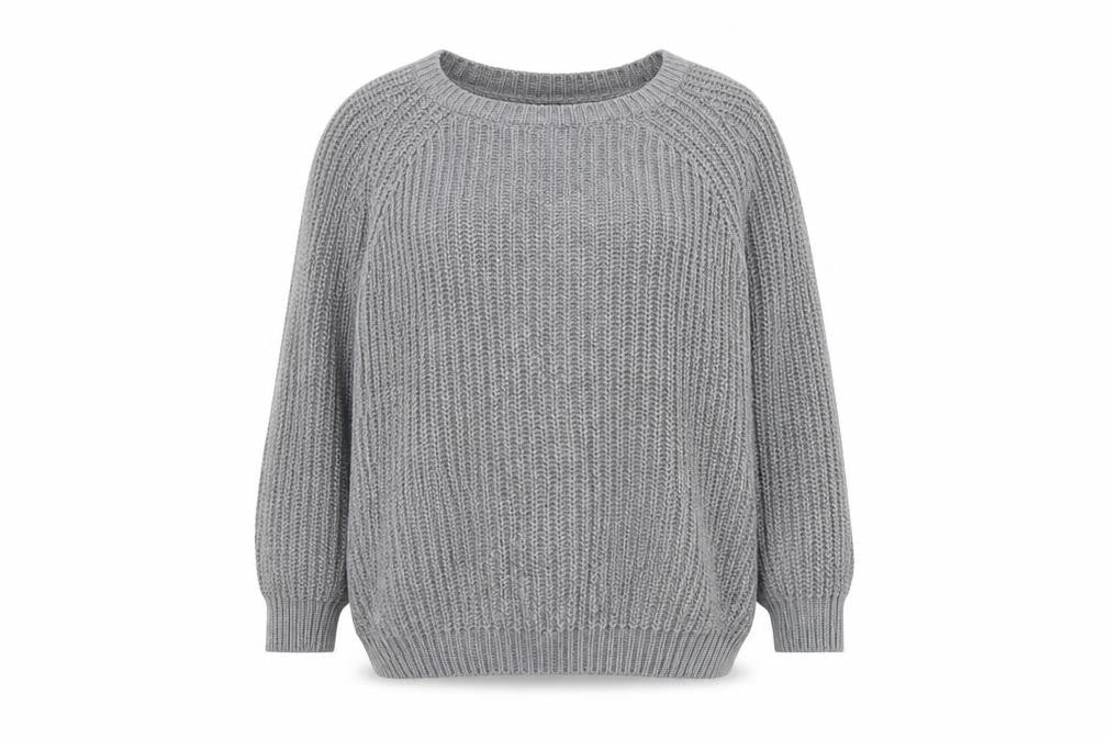 Front view of French Connection women’s grey round neck cotton jumper, size XS