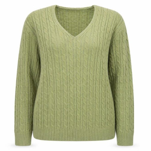 CHIC Womens Green V-Neck  Acrylic Pullover Jumper Size L   - L/XL