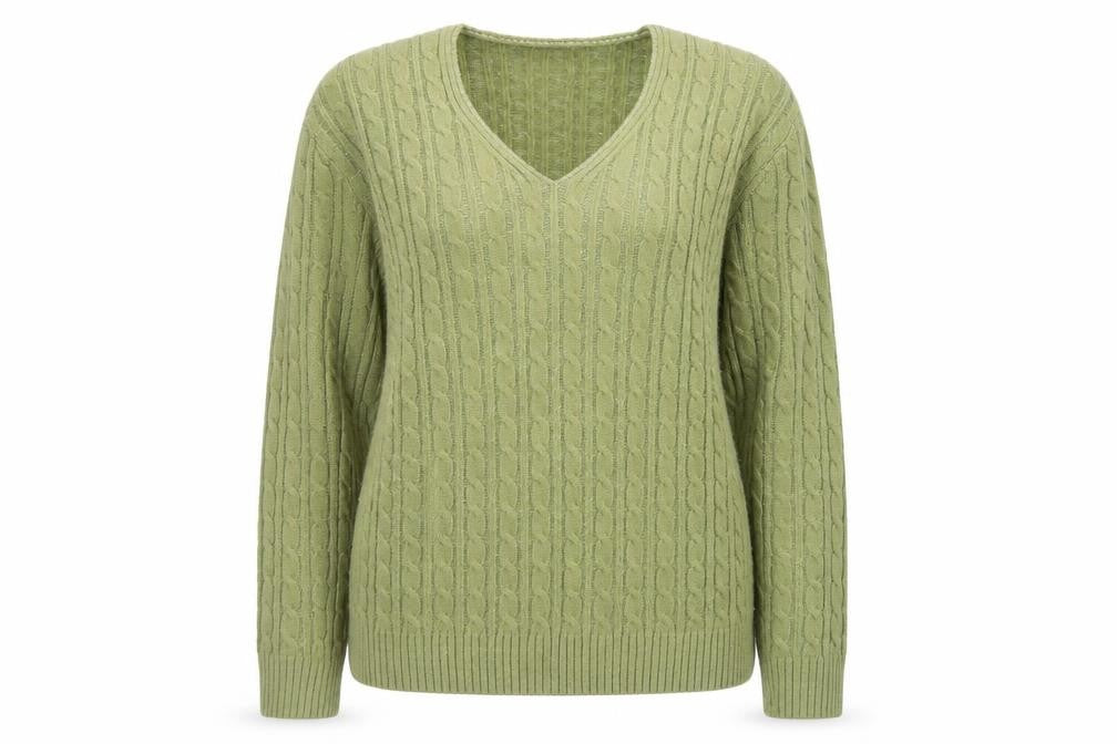 CHIC Womens Green V-Neck  Acrylic Pullover Jumper Size L   - L/XL