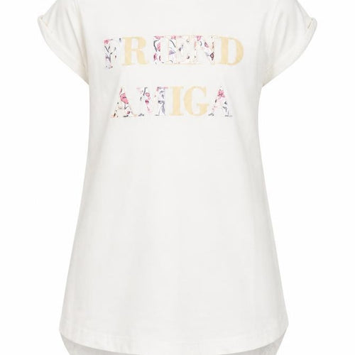 name it Girls White Floral Cotton Tunic T-Shirt Size 6 Years Crew Neck  - Slogan