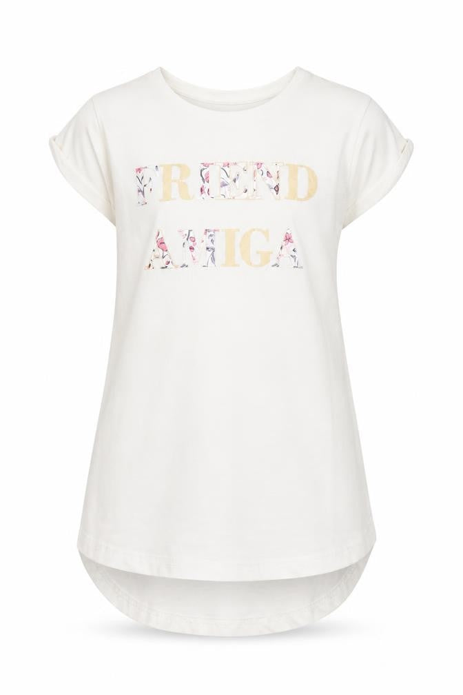 name it Girls White Floral Cotton Tunic T-Shirt Size 6 Years Crew Neck  - Slogan