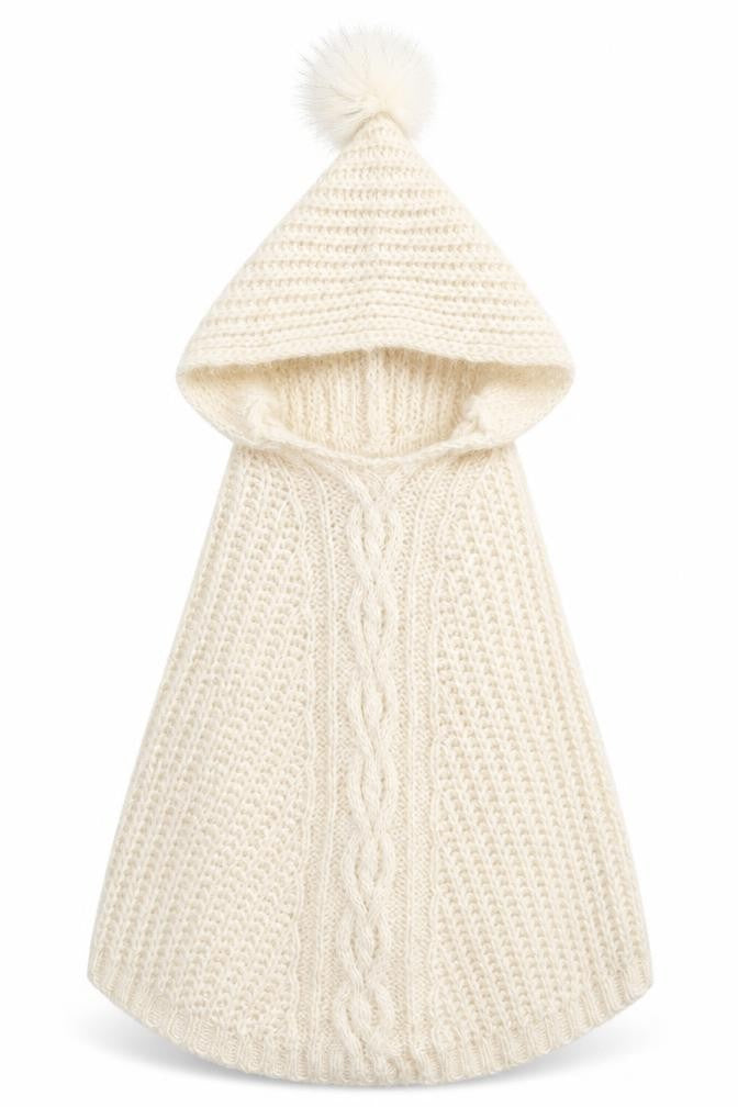 Front view of Tu girls’ white jacket poncho one size