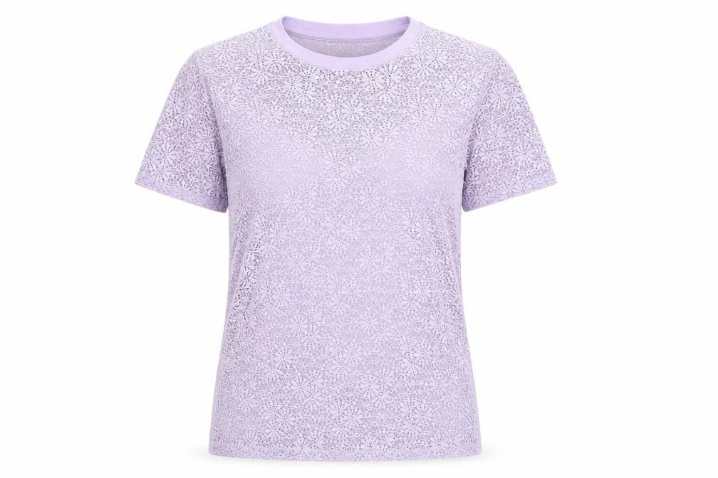 Front view of Atmosphere women’s purple crew neck polyester jumper, size UK 12