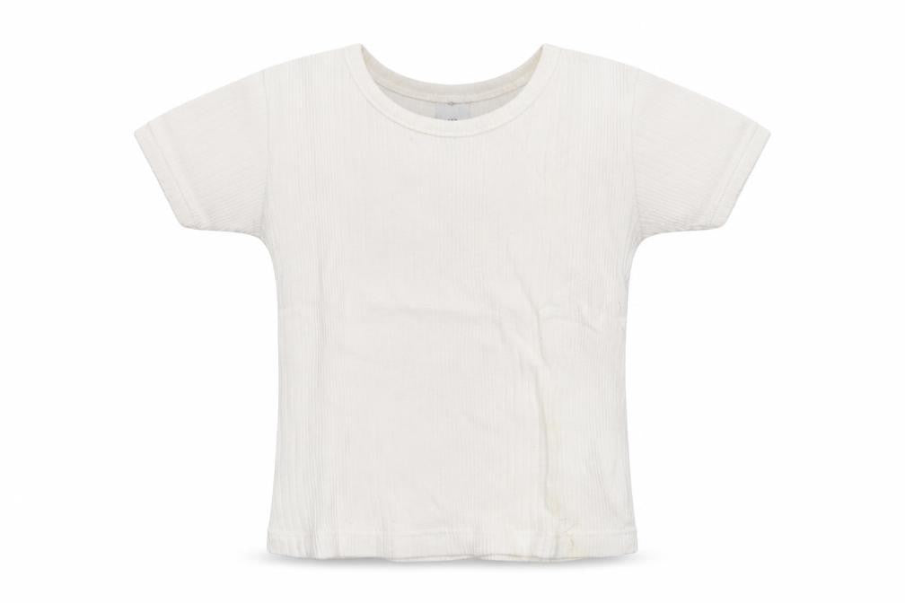 COCO Girls White  Cotton Pullover T-Shirt Size 6 Years Scoop Neck