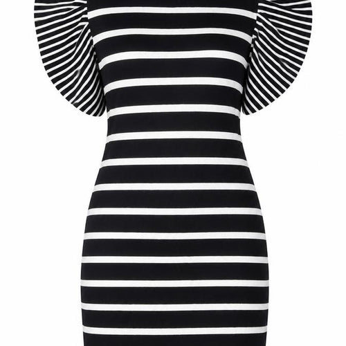 Exhibit Womens Black Striped Viscose Bodycon  Size 10  Round Neck Pullover