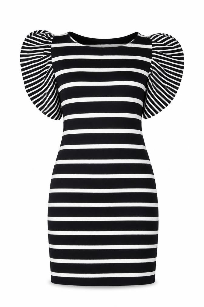 Exhibit Womens Black Striped Viscose Bodycon  Size 10  Round Neck Pullover