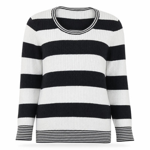 Jeanne Pierre Womens Black Round Neck Striped Cotton Pullover Jumper Size L