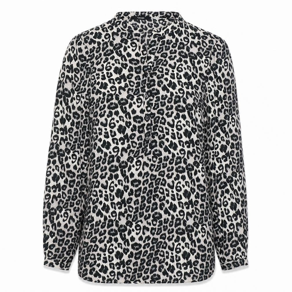 George Womens Grey Animal Print Polyester Tunic Blouse Size 10 V-Neck