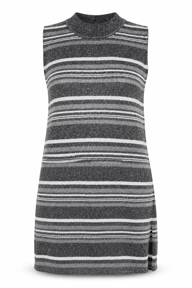 Peacocks Womens Grey Round Neck Striped Viscose Tunic Jumper Size 16