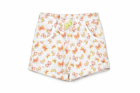 Front view of M&Co girls’ ivory cotton cropped trousers, size 6-9, months pullover - butterfly