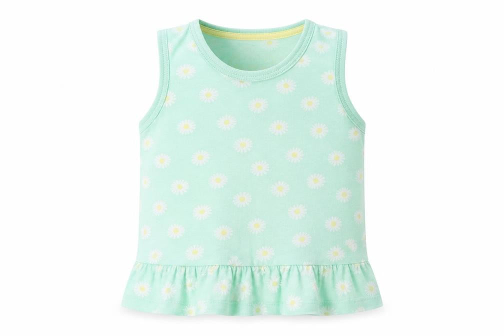 Primark Girls Green Floral Cotton Basic Tank Size 12-18 Months Round Neck Pullover - Daisy