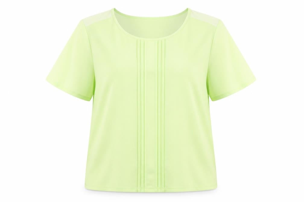 Front view of Marks & Spencer women’s green viscose basic blouse, size UK 14, round neck