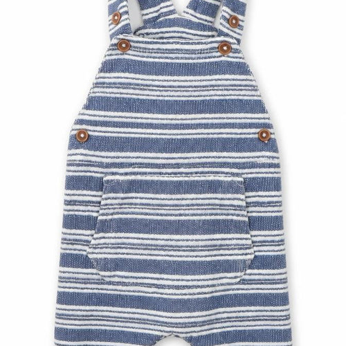 Dunnes Stores Boys Blue Striped Cotton Dungaree One-Piece Size 6-9 Months  Button