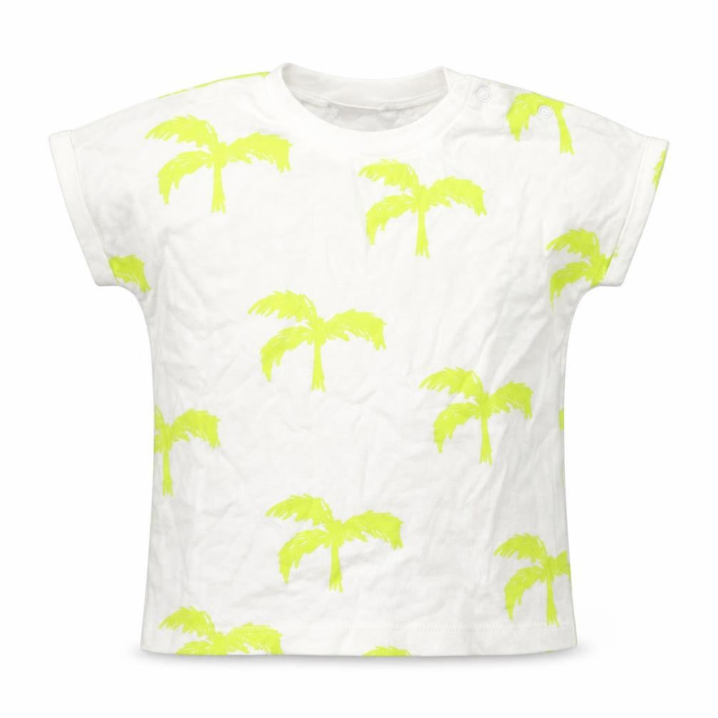 Next  Girls Ivory  Cotton Basic T-Shirt Size 6-9 Months Crew Neck  - Palm Tree Print