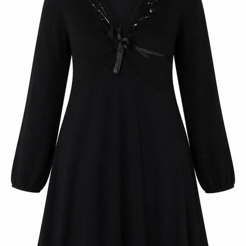 Preworn Womens Black  Viscose Fit & Flare  Size L  V-Neck
