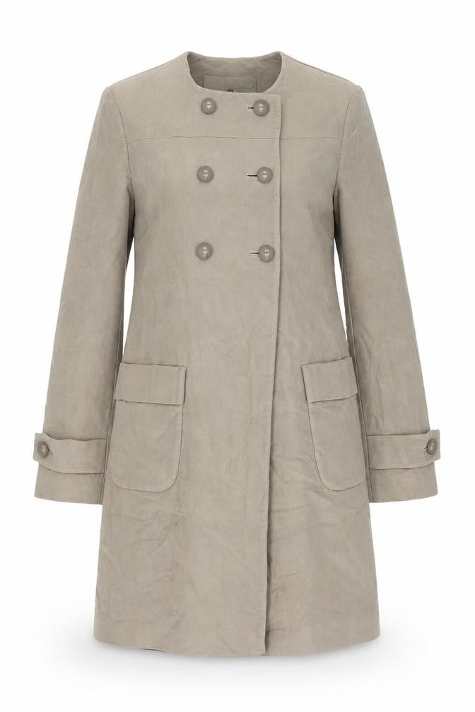 Front view of Next women’s beige overcoat coat, size UK 6