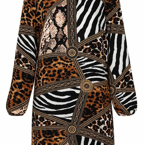 RESZKA Womens Multicoloured Animal Print Viscose A-Line  Size 6  Round Neck